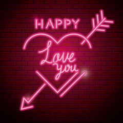 Sticker - happy love you lettering of neon light