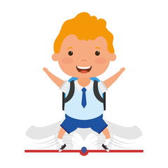 Sticker - cute blond student boy seated in book character