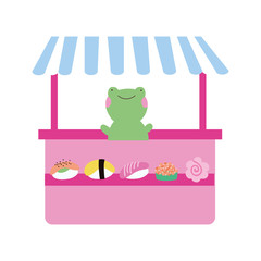 Poster - cute little frog in sweet pastry kiosk