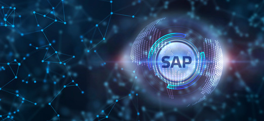 sap system software automation concept on virtual screen data center. business, modern technology, i