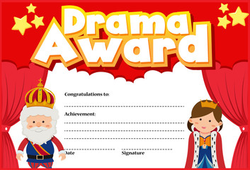 Wall Mural - certificate template for drama award with king and queen in background