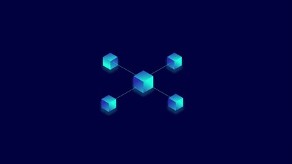 Wall Mural - blockchain technology. digital blocks connecting each other with lines, big data and internet concep