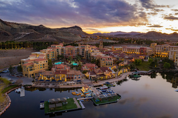 Canvas Print - Sunset aerial view of the beautiful Lake Las Vegas area