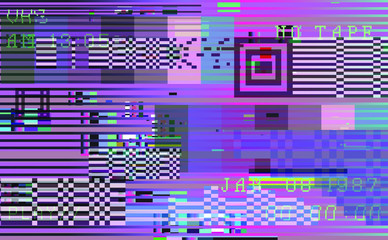Aufkleber - Retro VHS background like in old video tape rewind or no signal TV screen. Vaporwave/ retrowave style vector illustration.
