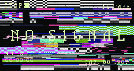 Aufkleber - Retro VHS background like in old video tape rewind or no signal TV screen. Vaporwave/ retrowave style vector illustration.