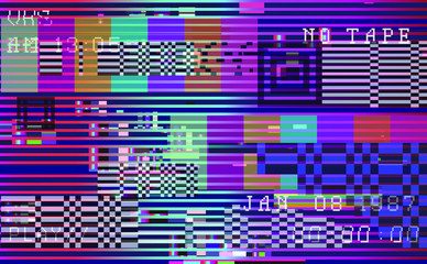 Aufkleber - Retro VHS background like in old video tape rewind or no signal TV screen. Vaporwave/ retrowave style vector illustration.