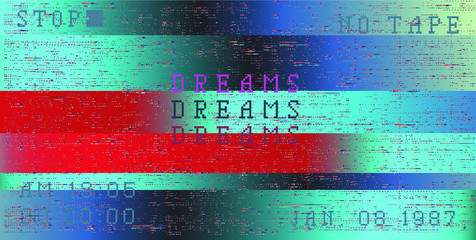 Aufkleber - Glitch camera effect. Retro VHS background like in old video tape rewind or no signal TV screen. Vaporwave/ retrowave style vector illustration.