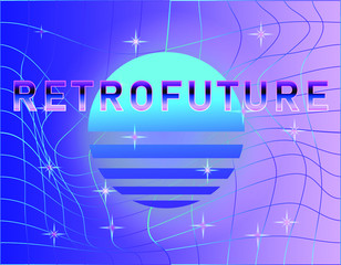Aufkleber - Retrofuturistic landscape with laser grid and neon sun. Vaporwave and retrowave style background.