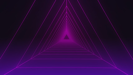 Leinwandbilder - Abstract Geometric Wireframe Tunnel Structure Fly Through Background. Futuristic Connection Polygonal Line Illustration.