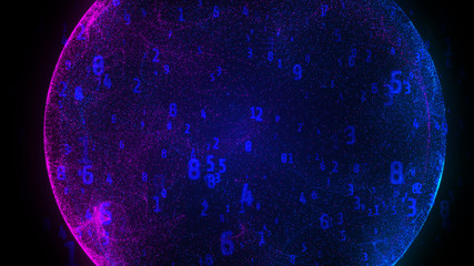 Fototapete - Illustration Abstract Futuristic Digital Number Element Random Code. Statistic Binary Cyber Space Smart Encoder Concept Background.