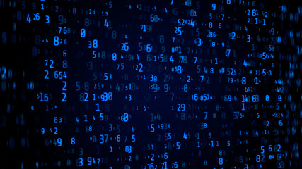 Fototapete - Illustration Abstract Futuristic Digital Number Element Random Code. Statistic Binary .Cyber Space Smart Encoder Concept Background.