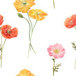 © zenina - Beautiful floral summer seamless pattern with watercolor hand drawn field wild flowers. Stock illustration.