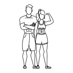 Sticker - young athletes couple characters healthy lifestyle