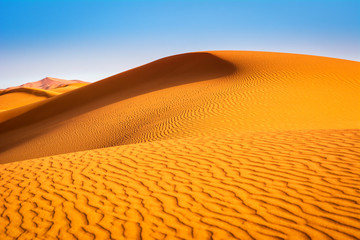 Wall Mural - Amazing view of sand dunes in the Sahara Desert. Location: Sahara Desert, Merzouga, Morocco. Artistic picture. Beauty world.