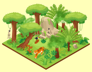 Poster - Jungle Landscape Isometric Composition