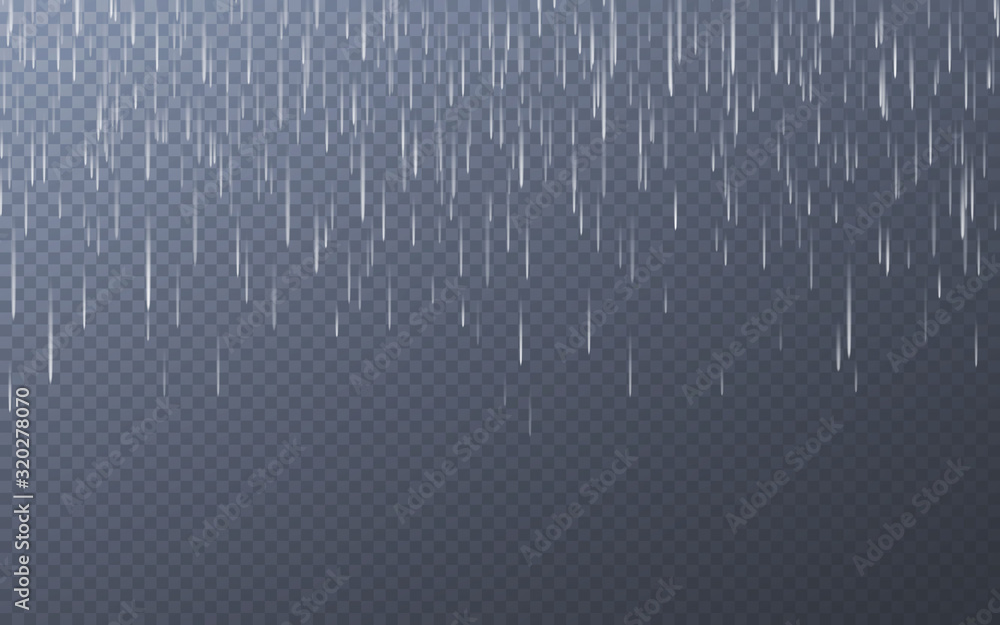 Rain drops on transparent background. Falling water drops. Nature ...
