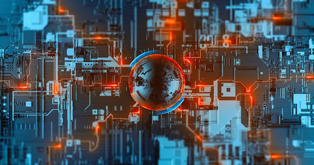 Wall Mural - digital nanotechnology, neural network, futuristic cryptocurrency cpu processor