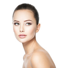 Beautiful Face Of Young Woman With  Health Fresh Skin