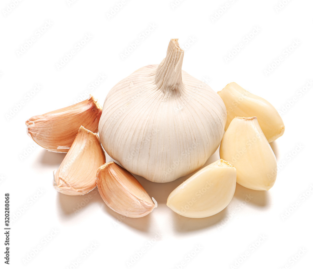 Fresh garlic on white background