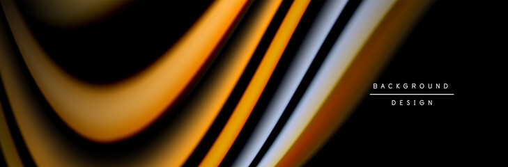 Сolorful flow poster. Wave liquid lines and shapes in black color background. Vector Illustration