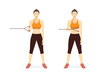 © logo3in1 - Woman doing External Cable Shoulder Rotation posture for exercise in 2 step. Illustration about workout with gym equipment to maintain a strong and stable shoulder joint.