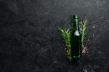 Canvas Print - Bottle of fresh hop beer. Top view. Free space for your text.