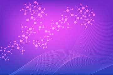 Structure molecule and communication. Dna, atom, neurons. Scientific concept for your design. Connected lines with dots. Medical, technology, chemistry, science background. Vector illustration.