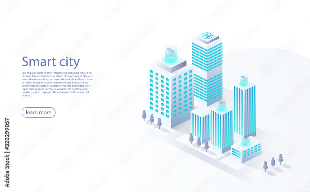 Smart city with smart services, internet of things, networks. Smart ...