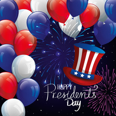 Sticker - happy presidents day with top hat and balloons helium