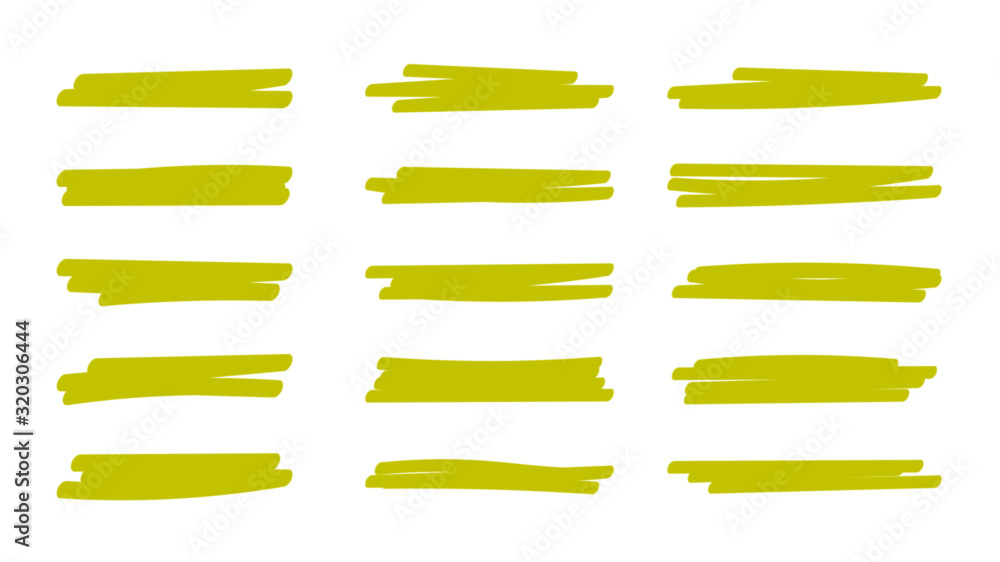 Yellow highlight line marker. Vector mark set of color pen stroke ...