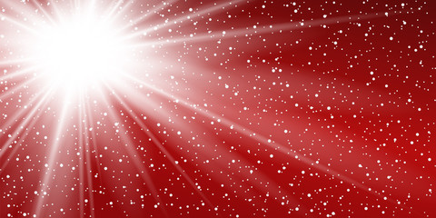 Light ray flare isolated on red background. Shine bright sun burst effect. Glow explosion flash. Gradient white star beam. Blast beam glare. Solar explode. Optic effect. Vector illustration