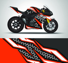 Racing Motorcycle Wrap Decal And Vinyl Sticker Design. Concept Graphic Abstract Background For Wrapping Vehicles, Motorsports, Sportbikes, Motocross, Supermoto And Livery. Vector Illustration.