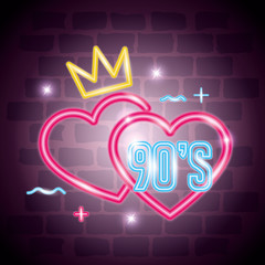 Sticker - hearts with crown nineties retro style of neon light