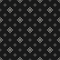 Vector geometric texture with tiny rhombuses, squares. Abstract modern seamless pattern. Subtle dark monochrome background. Design for decoration, package, textile, upholstery, covers, digital, web