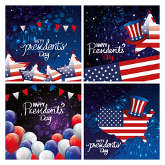 Sticker - set poster of happy presidents day with decoration