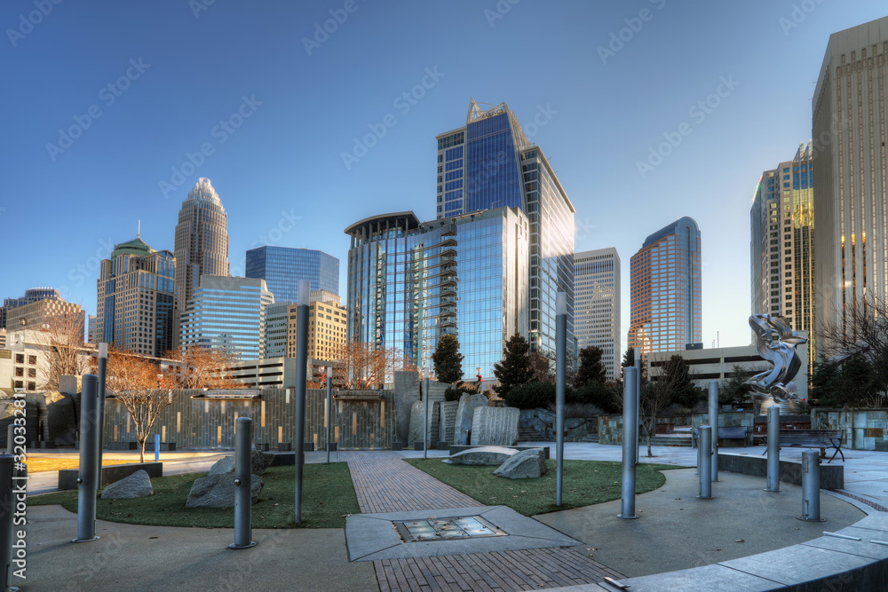 Charlotte, North Carolina skyline on lovely day - obrazy, fototapety, plakaty 
