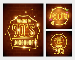 Wall Mural - set of labels retro style neon light vector illustration design