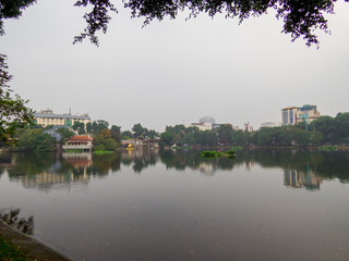 View of the Hoan Kiem Lake in Hanoi, Vietnam