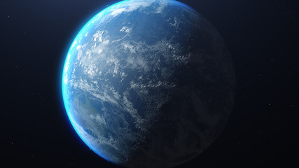 Wall Mural - Planet earth in space haze. Lights of night cities of awakening cities. Elements of this image furnished by NASA - 3d illustration.
