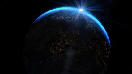 Wall Mural - Earth view from space with sunrise. Elements of this image furnished by NASA.