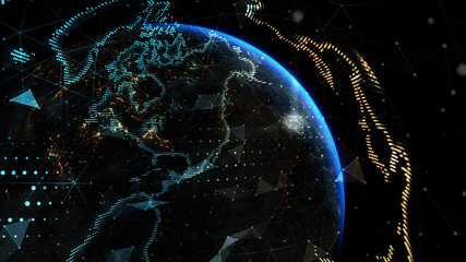 Wall Mural - Communication technology for internet business. Global world network and telecommunication on earth. Elements of this image furnished by NASA - 3d illustration