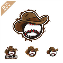 Baseball Ball With Cowboy Hat Vector Logo For Club Or Team.