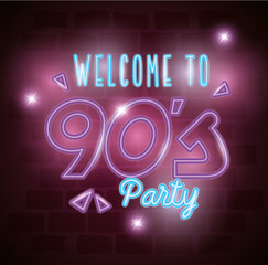 Wall Mural - label welcome to nineties party neon light design