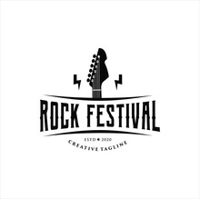 Guitar Logo Design Vector Stock Illustration . Guitar Shop Logo . Rock Music Festival Logo Vintage Hipster Retro , Rock N Roll Logo Design