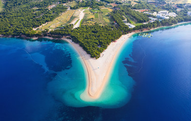 Wall Mural - croatia, hvar island, bol. aerial view at the zlatni rat. beach and sea from air. famous place in cr