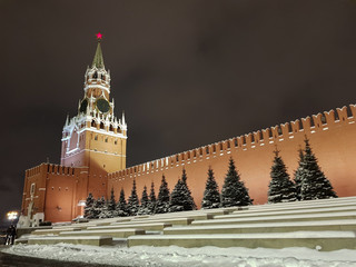 Kremlin wall with big ruby star brick wall