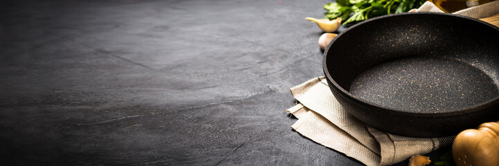 Food cooking background on black table.