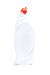 Toilet bowl cleaner plastic bottle mock up without label on white background. Product mock up, copy space.