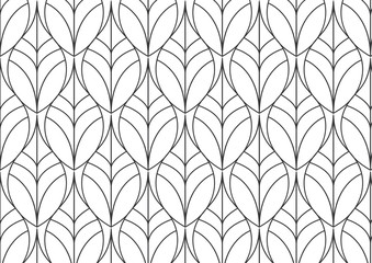 Wall Mural - linear vector pattern, repeating abstract geometry background, gray line of leaf or flower, floral. 