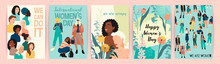 Vector Set Of Illustrations With Abstract Women With Different Skin Colors. International Womens Day. Struggle For Freedom, Independence, Equality.